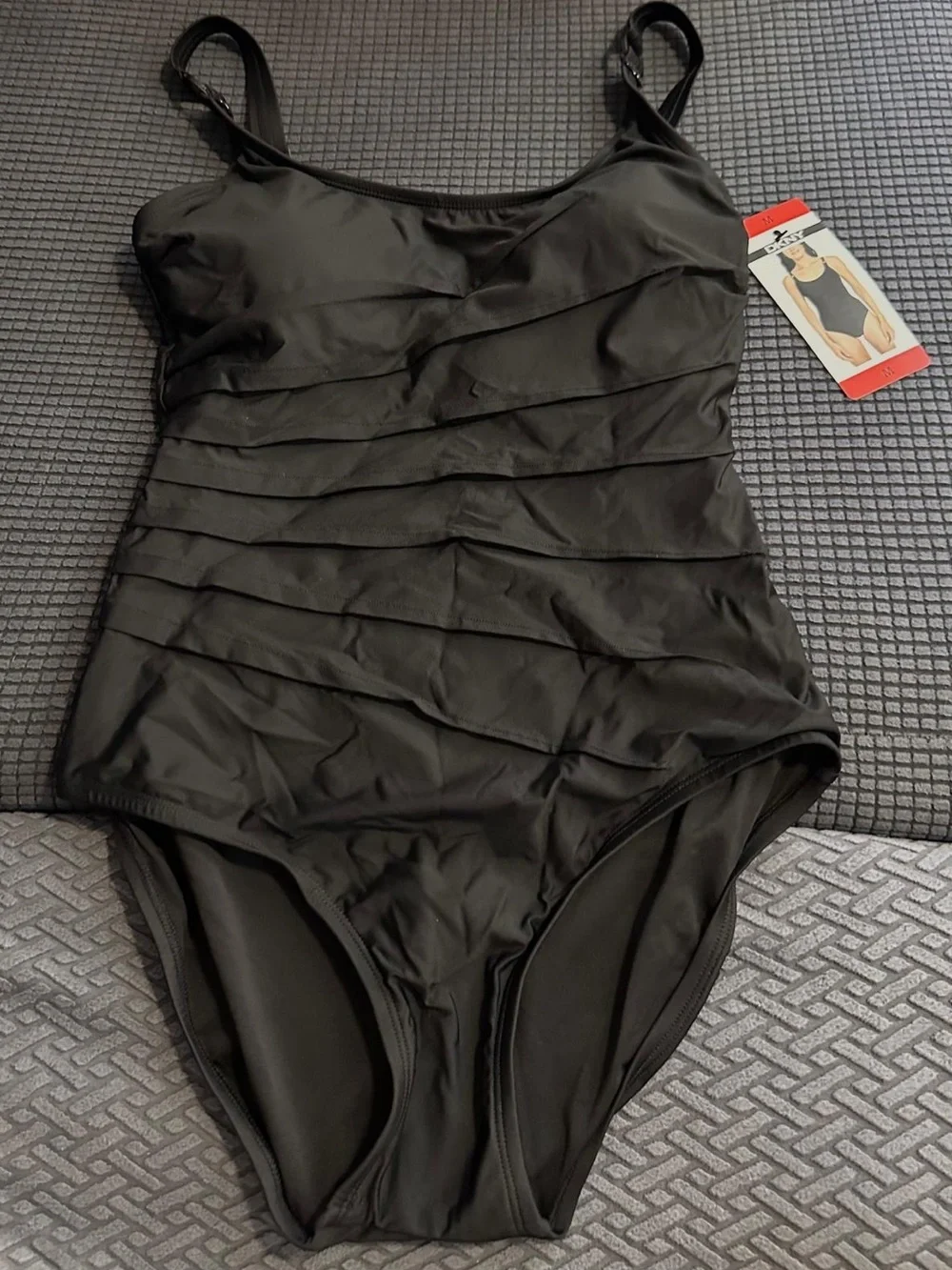 DKNY Women One Piece Swimwuit with Tummy Control Medium Black NWT - Picture 4 of 11